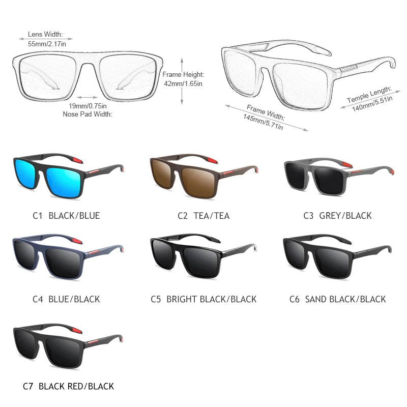 Vintage Square Men Sunglasses Polarized Fashion Black Sun Glasses Male Stylish Driving Shades Sports Eyewear UV400